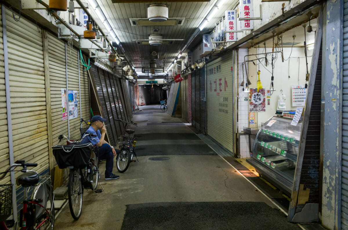 A striking and dilapidated old Japanese shopping street