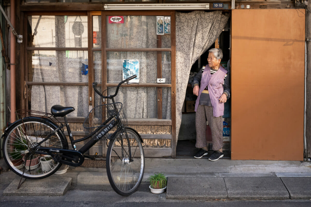 elderly Tokyo neighbours enjoying a chat