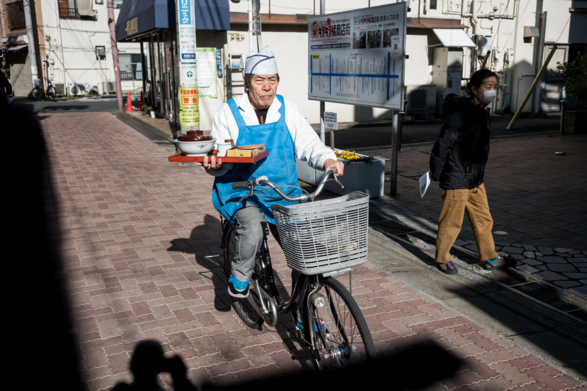 Food delivered traditionally by bicycle in Tokyo