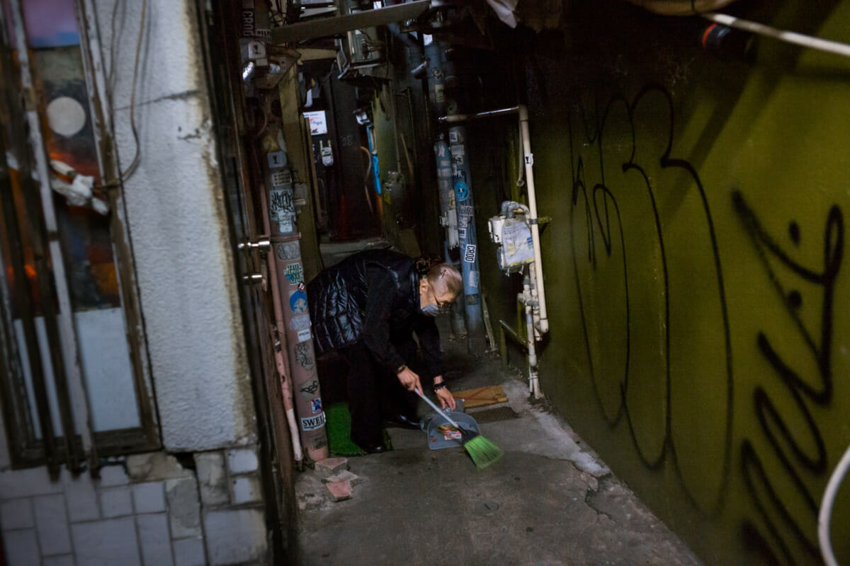Crumbling and graffiti covered Tokyo alleyways