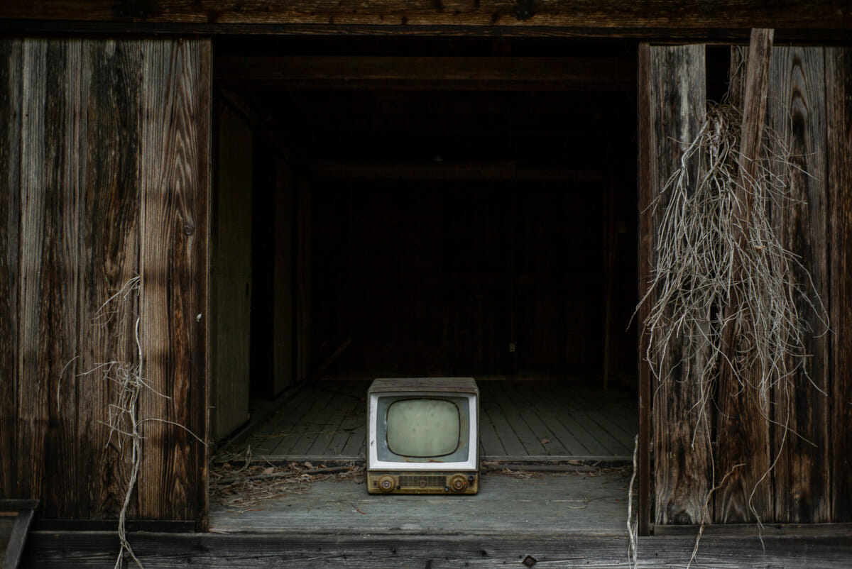 old and long-abandoned Japanese televisions