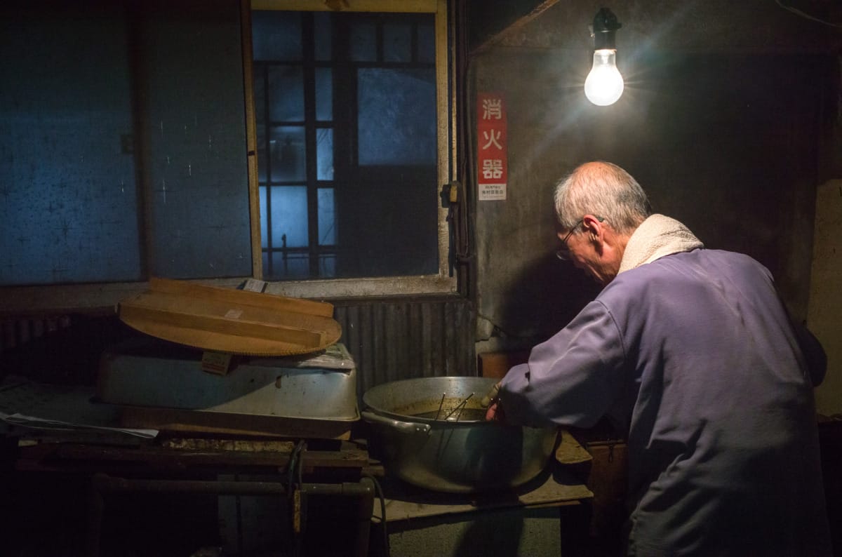 dilapidated pre-war and wooden Japanese shopping street