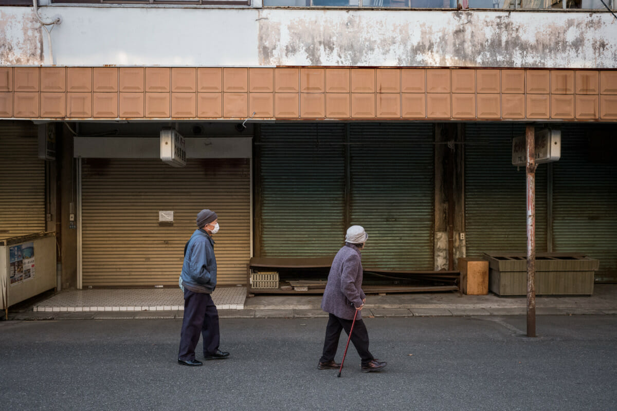 a shuttered Tokyo shopping street