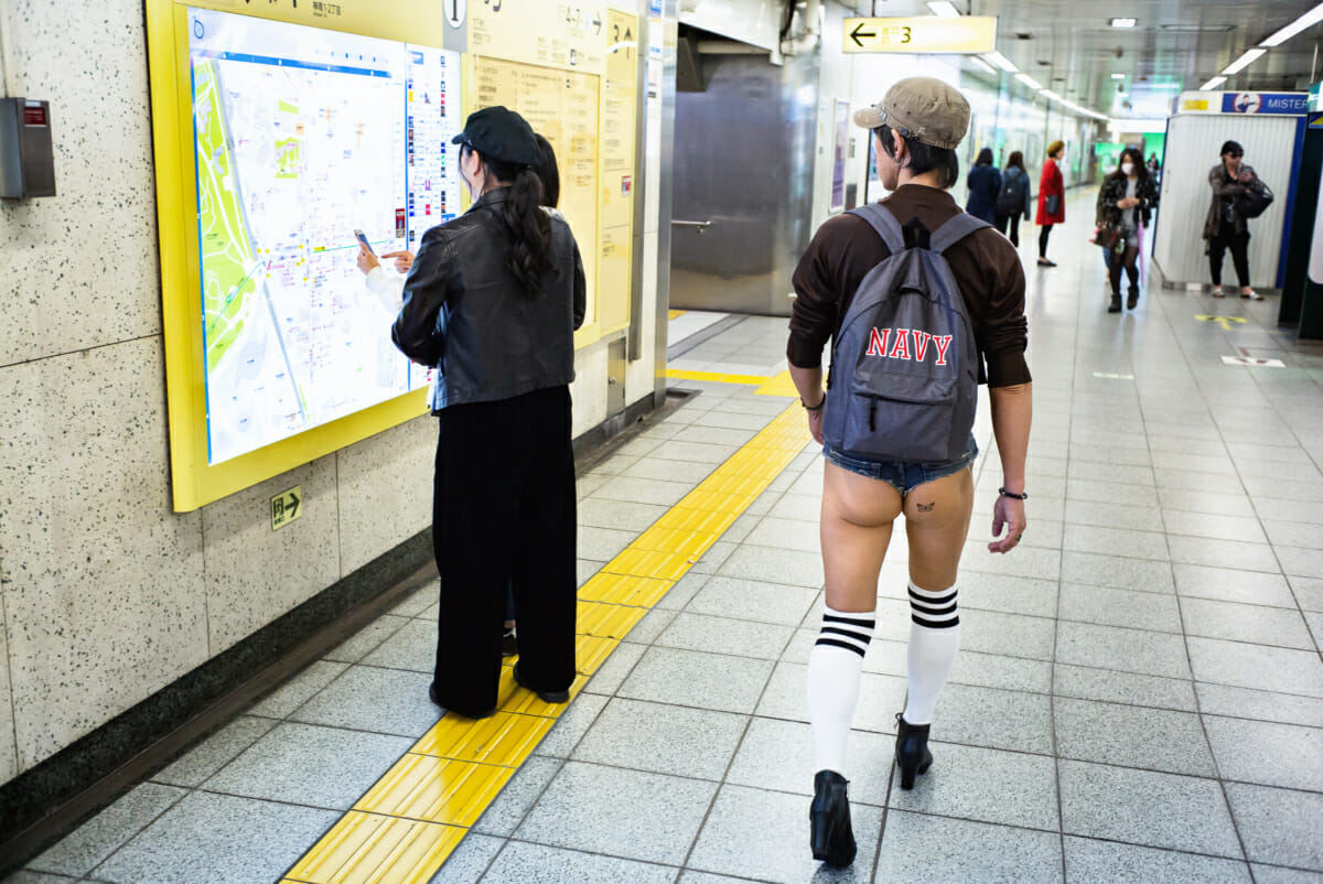 A man wearing the shortest of very short shorts in Tokyo