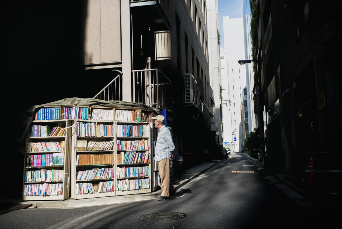 A beautifully lit outdoor Tokyo bookshop
