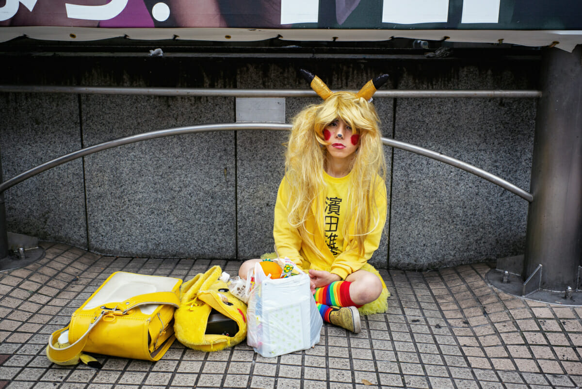 a sad looking Tokyo halloween Pikachu